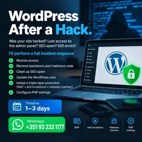 Восстановление сайта WordPress после взлома. Лечение вирусов, удаление бэкдоров и защита.