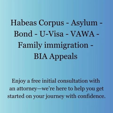 Ліцензований імміграційний адвокат - Притулок, Habeas Corpus, Застава, Умовно-дострокове звільнення, U-віза, VAWA